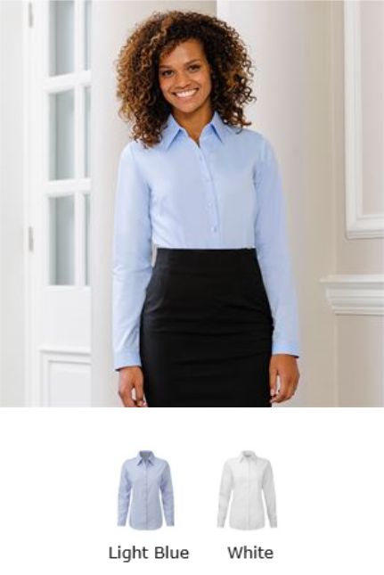 Russell Collection 962F Ladies Long Sleeve Herringbone Shirt  Russell Collection 962F Ladies Long Sleeve Herringbone Shirt